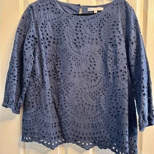 Preston & York Blue Eyelet Lace Blouse